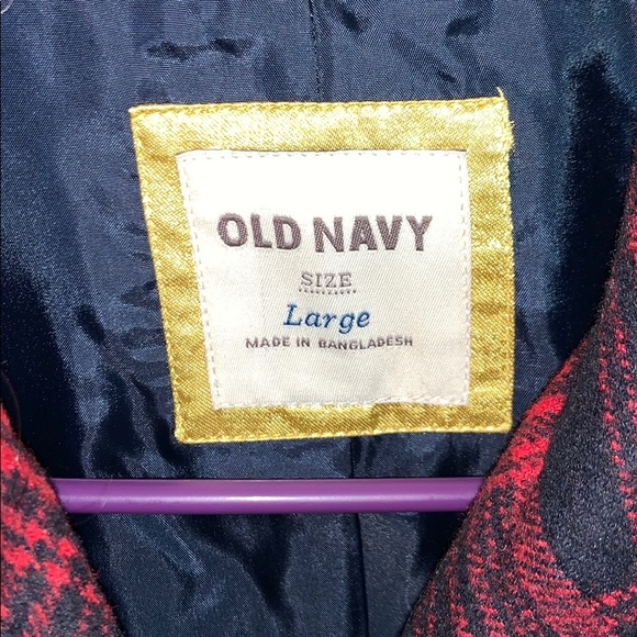 Women’s red/navy plaid wool blend pea coat - L - Picture 2 of 5